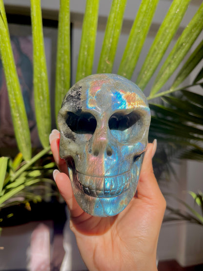 Labradorite Skull W/ Heart Eyes