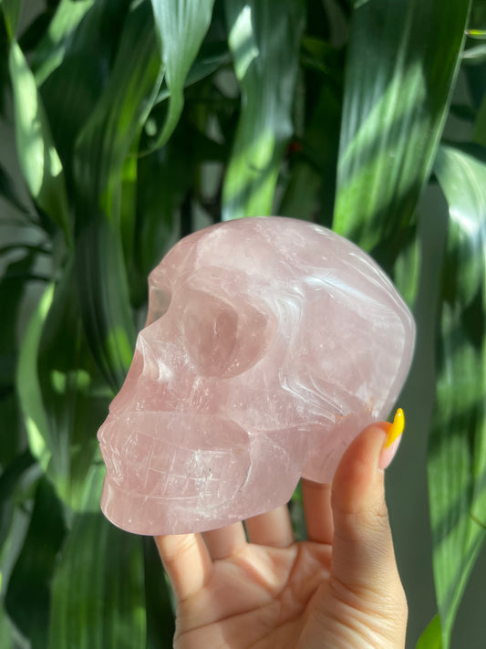 Rose Quartz Skull W/ Heart Eyes