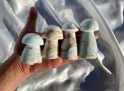 Blue Caribbean Calcite Mushroom Carving