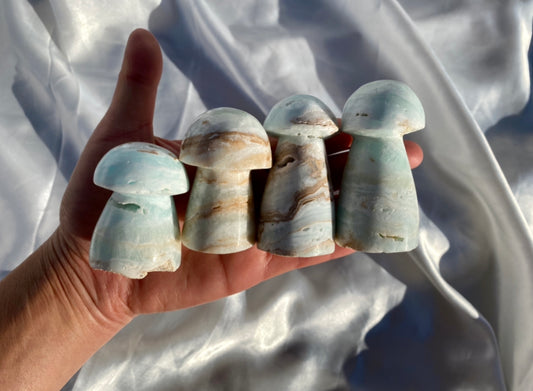 Blue Caribbean Calcite Mushroom Carving