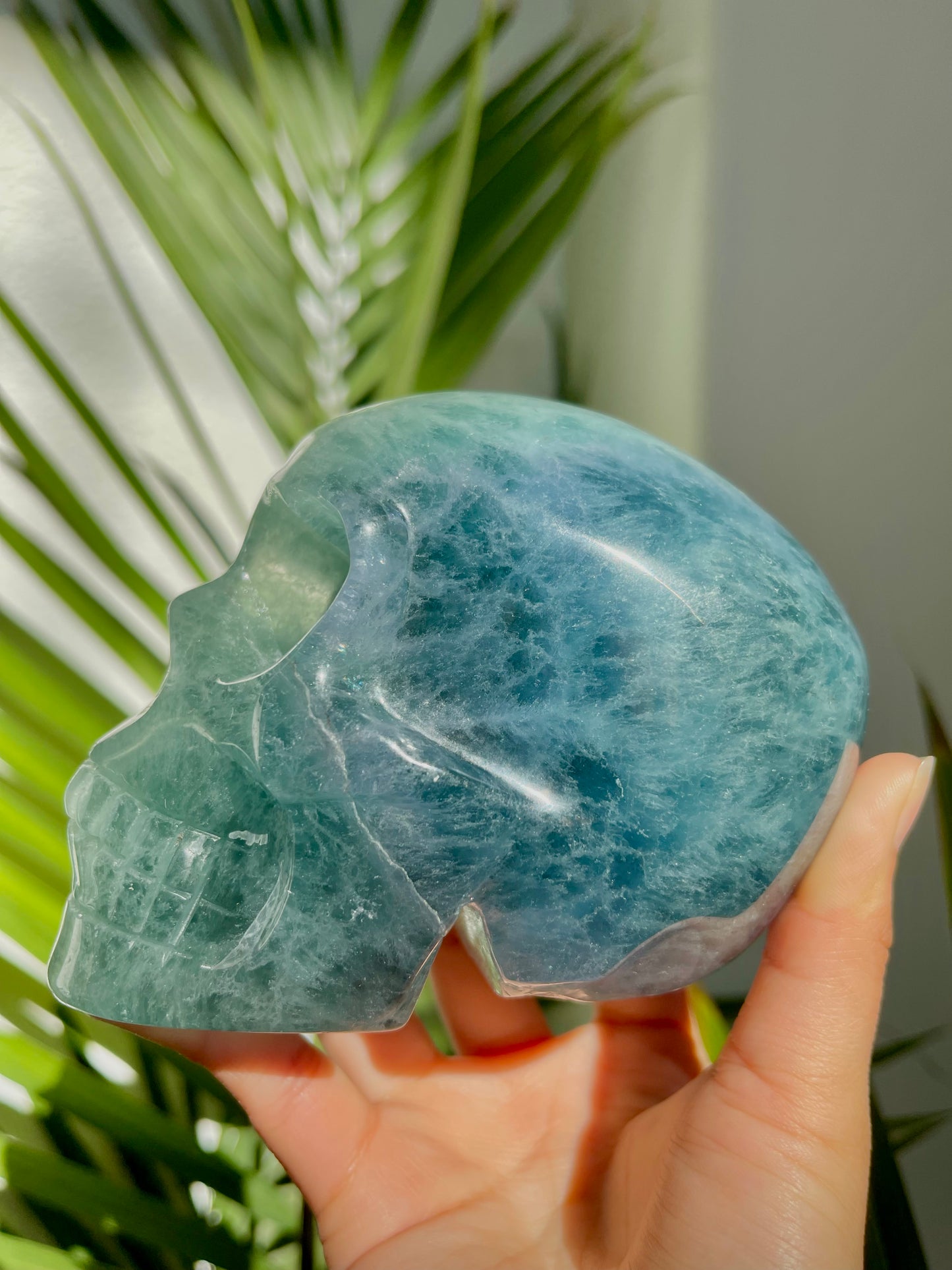 Blue Fluorite Skull W/ Heart Eyes