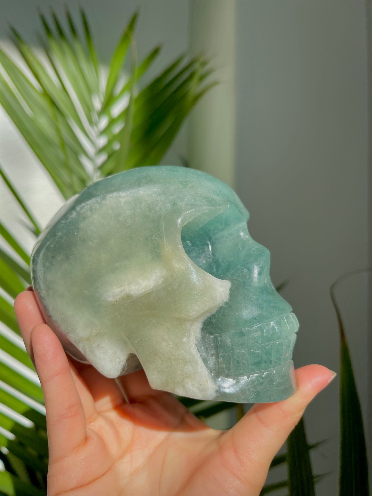 Blue Fluorite Skull W/ Heart Eyes